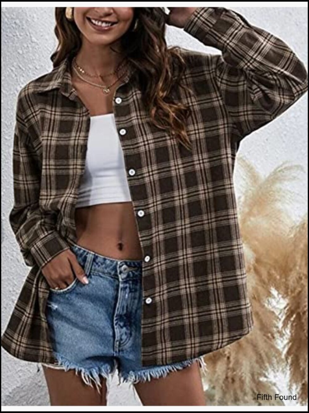Oversized Flannel Plaid Button Down Shirt Blouse Top Long Sleeve - Picture 3 of 7